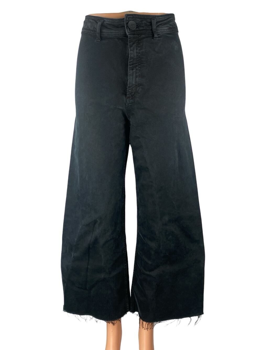 Zara Women's Black High Rise Raw Hem Wide Leg Baggy Palazzo Denim Jeans Size 6